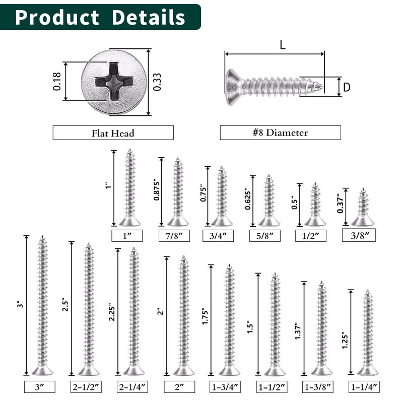 EASTLO #8 x 3/4" (100 pcs) Flat Head Sheet Metal Screws, 304 Stainless Steel (18-8), Phillips Drive, Self Tapping, Corrosion Resistant Screws for Wood, Sheet Metal and More - Image 5